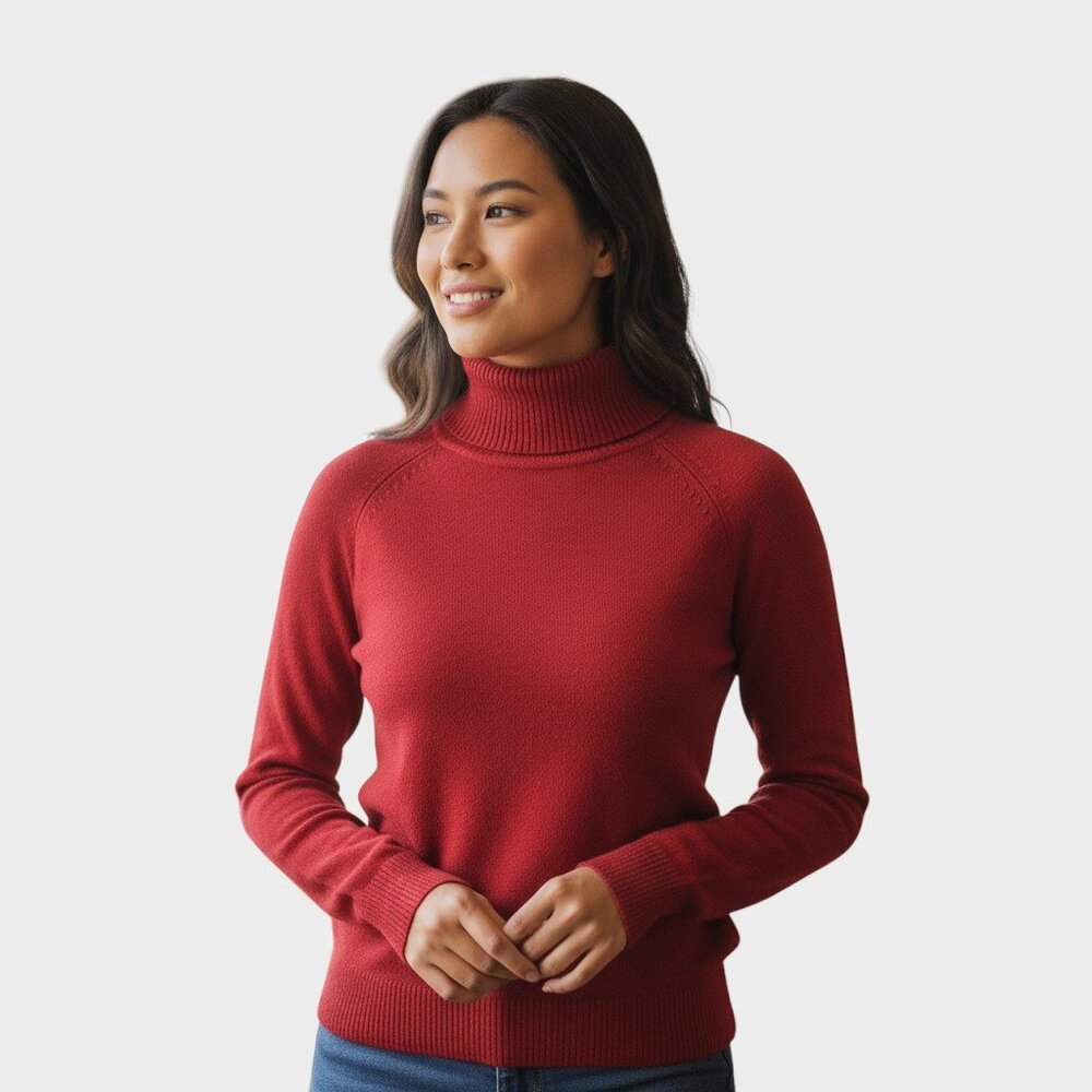 Ann Taylor Sweater Womens Extra Small Red Merino Wool Turtleneck Luxe Knit
